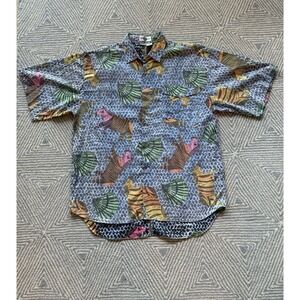 Zeppelin Short Sleeve Button Shirt - Multicolor‎ Zebra Graphic - XL Poly/Cotton